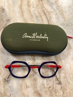 Anne & Valentin Blue and Red Women's Glasses Frame with branded case